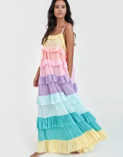 Rainbow Ruffle Tiered Dress - Pastels