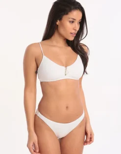 Retro Purity Zip Front Bralette Bikini Top - White