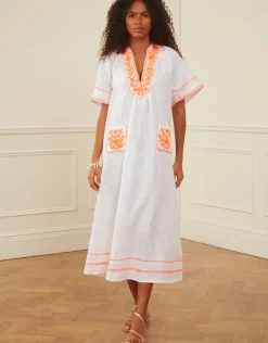 Rhodes Kaftan - White and Orange