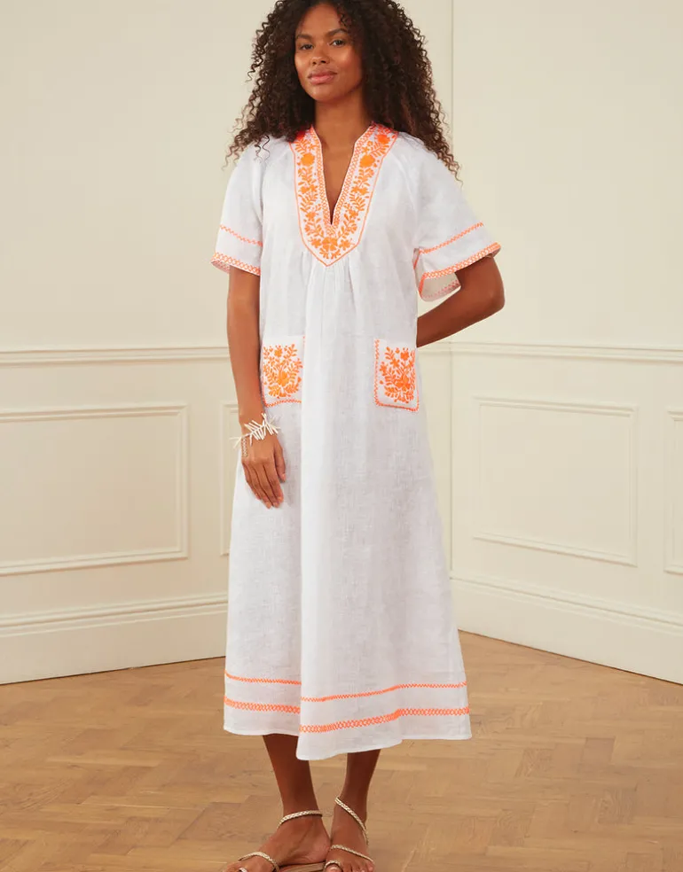 Rhodes Kaftan - White and Orange