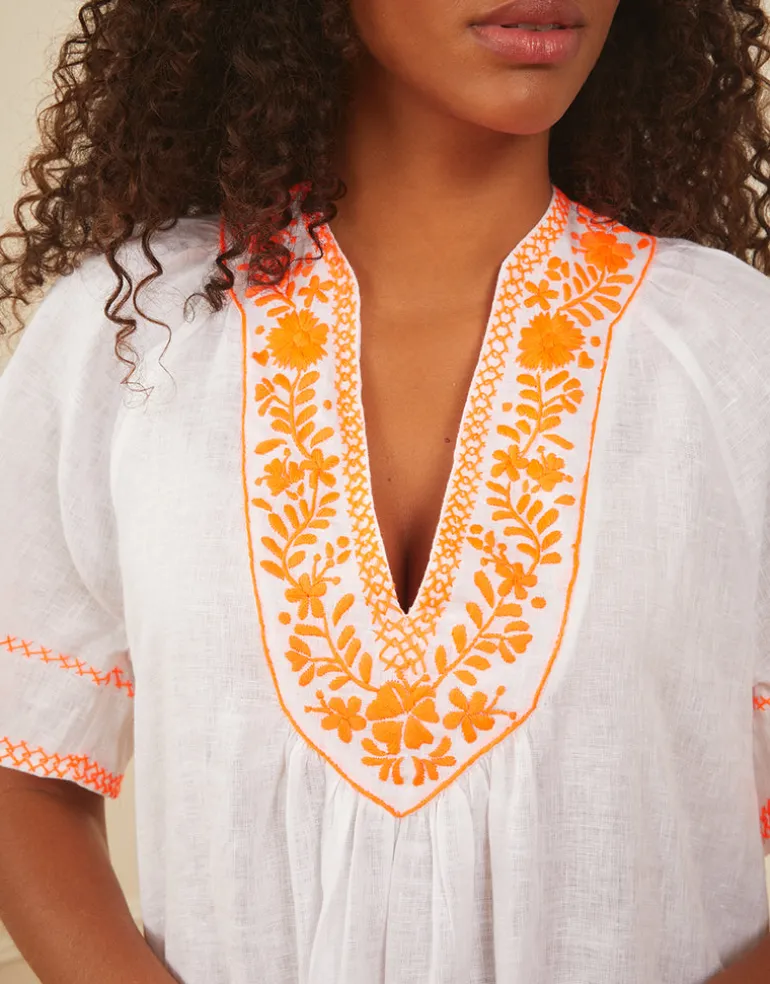 Rhodes Kaftan - White and Orange
