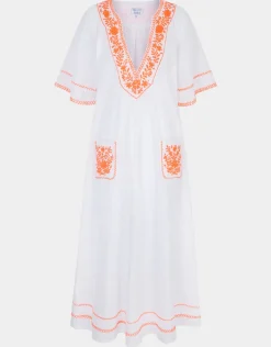 Rhodes Kaftan - White and Orange