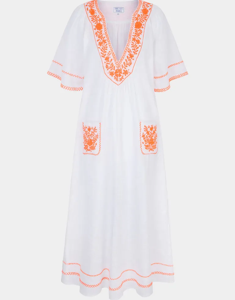 Rhodes Kaftan - White and Orange