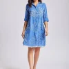 Romina 3/4 Sleeve Shirt Dress - Capri Blue