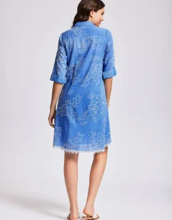 Romina 3/4 Sleeve Shirt Dress - Capri Blue