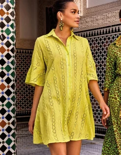 Romina 3/4 Sleeve Shirt Dress - Lime