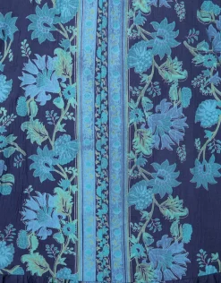 Rose Border Print V-Neck Maxi Dress - Indigo