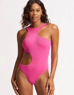 Sea Dive Cut Out Swimsuit - Fuchsia Rose