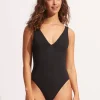 Sea Dive Deep V Neck Swimsuit - Black