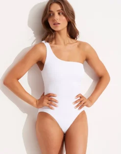 Sea Dive One Shoulder Swimsuit - White