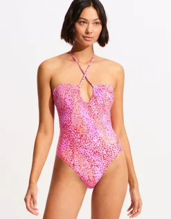 Sea Skin Bandeau Swimsuit - Fuchsia Rose