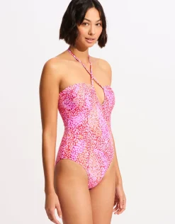 Sea Skin Bandeau Swimsuit - Fuchsia Rose