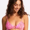 Sea Skin Ring Front Bralette Bikini Top - Fuchsia Rose