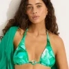 Secret Garden Reversible Longline Slide Tri Bikini Top - Jade