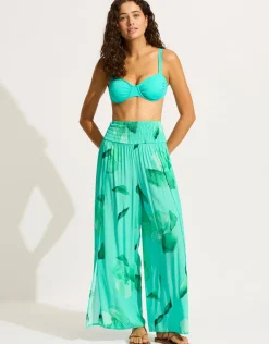 Secret Garden Shirred Wrap Beach Trouser - Jade