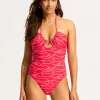 Set Sail Drawstring Halter Swimsuit - Chilli Red