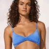 Shimmering Solids Gathered Crop Bikini Top - Spring Water