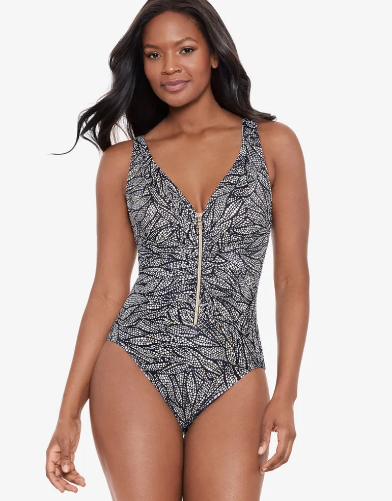 Shore Leave Zipt Swimsuit - Black and White