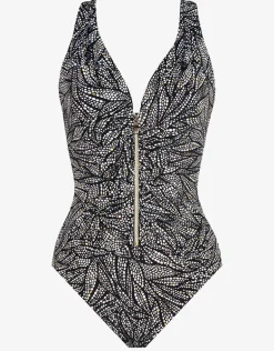 Shore Leave Zipt Swimsuit - Black and White