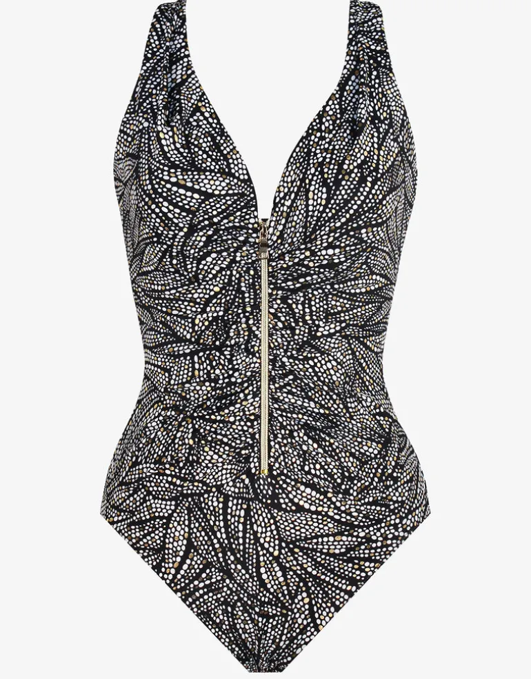 Shore Leave Zipt Swimsuit - Black and White