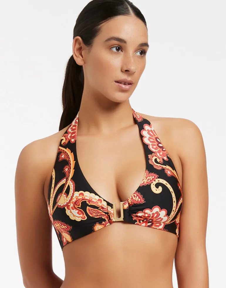 Silk Road D/DD Halter Bikini Top - Black