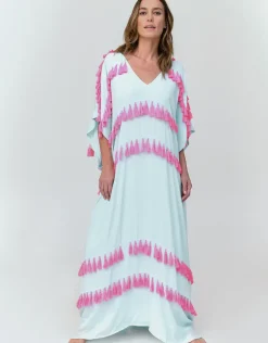 Silky Tassel Kaftan - Sky Blue