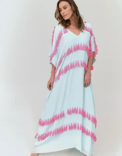 Silky Tassel Kaftan - Sky Blue