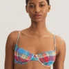 Smocked Madras Underwired Balconette Bikini Top - Multi