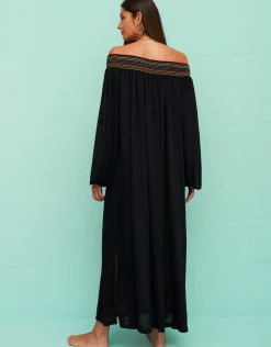 Smocked Off the Shoulder Dress - Black