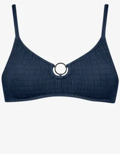 Solid Crush Ring Bralette Bikini Top - Night Blue