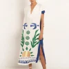 Sun Midi Kaftan - White Green and Blue