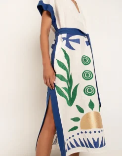 Sun Midi Kaftan - White Green and Blue