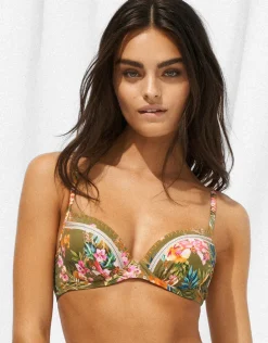 Sunset Florals Underwired Bikini Top - Warm Olive
