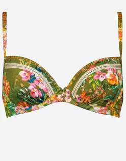 Sunset Florals Underwired Bikini Top - Warm Olive