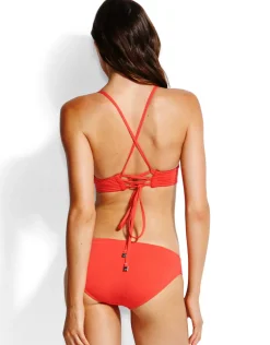 Swim Quilted Longline Triangle Bikini Top - Chilli Red