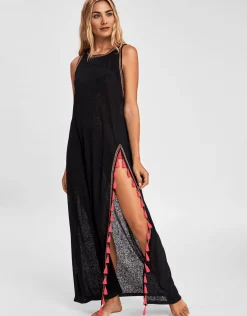 Tassel Slit Dress - Black