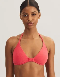Terry Logo Halter Tri Bikini Top - Coral