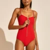 The Bloom Zipped Bandeau Swimsuit - Radiant Red