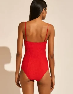 The Bloom Zipped Bandeau Swimsuit - Radiant Red