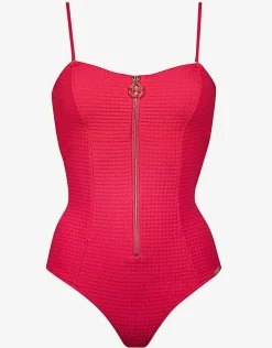 The Bloom Zipped Bandeau Swimsuit - Radiant Red