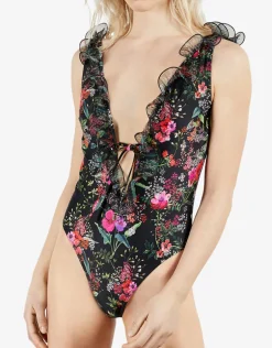 Tilulah Ruffle Plunge Swimsuit - Black