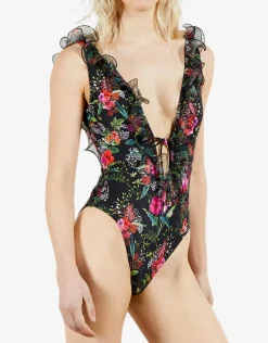 Tilulah Ruffle Plunge Swimsuit - Black