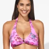 Tropic Radiance Halter Bikini Top - Electric Pink