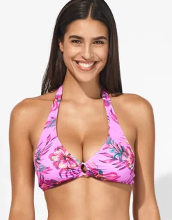 Tropic Radiance Halter Bikini Top - Electric Pink