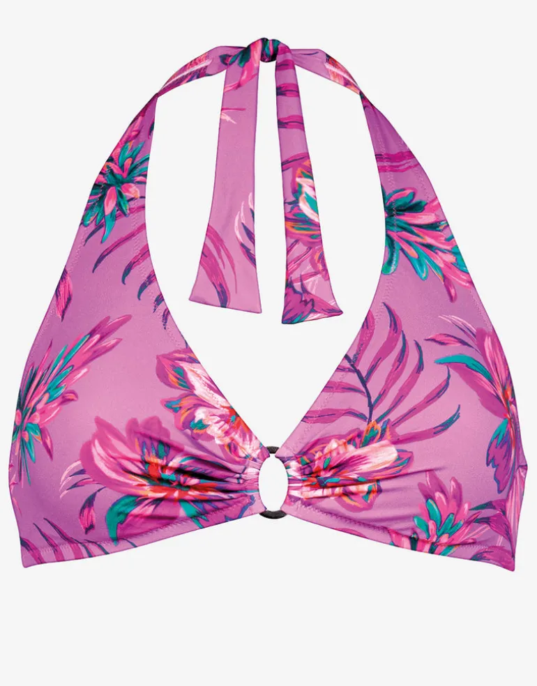 Tropic Radiance Halter Bikini Top - Electric Pink