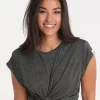 Twist Front Crop Tee - Grey Marle