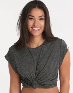 Twist Front Crop Tee - Grey Marle