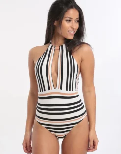 Vista High Neck Swimsuit - Black White