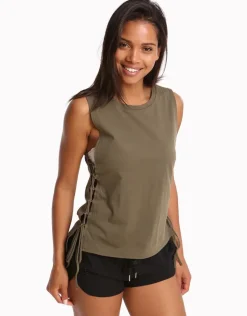 Active Lace Up Singlet Top - Dark Olive