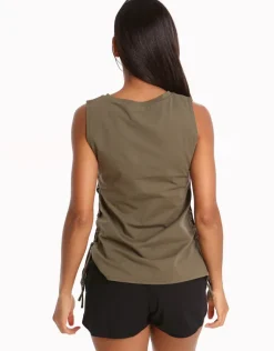 Active Lace Up Singlet Top - Dark Olive